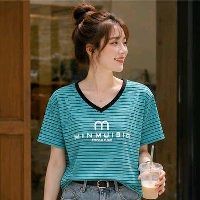 Áo Thun sọc ngang cổ tim M miinmusic Free Size 45-75kg Co Giãn 4 Chiều Tôn Dáng Mềm Mịn Thoáng Mát Dễ Phối Phong Cách_thumbnail_3