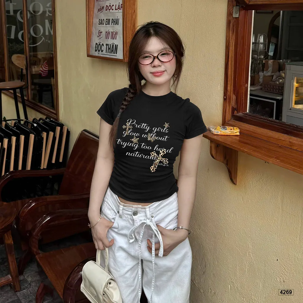 Áo baby tee nữ chữ phối beo Beezy 4269_thumbnail_3