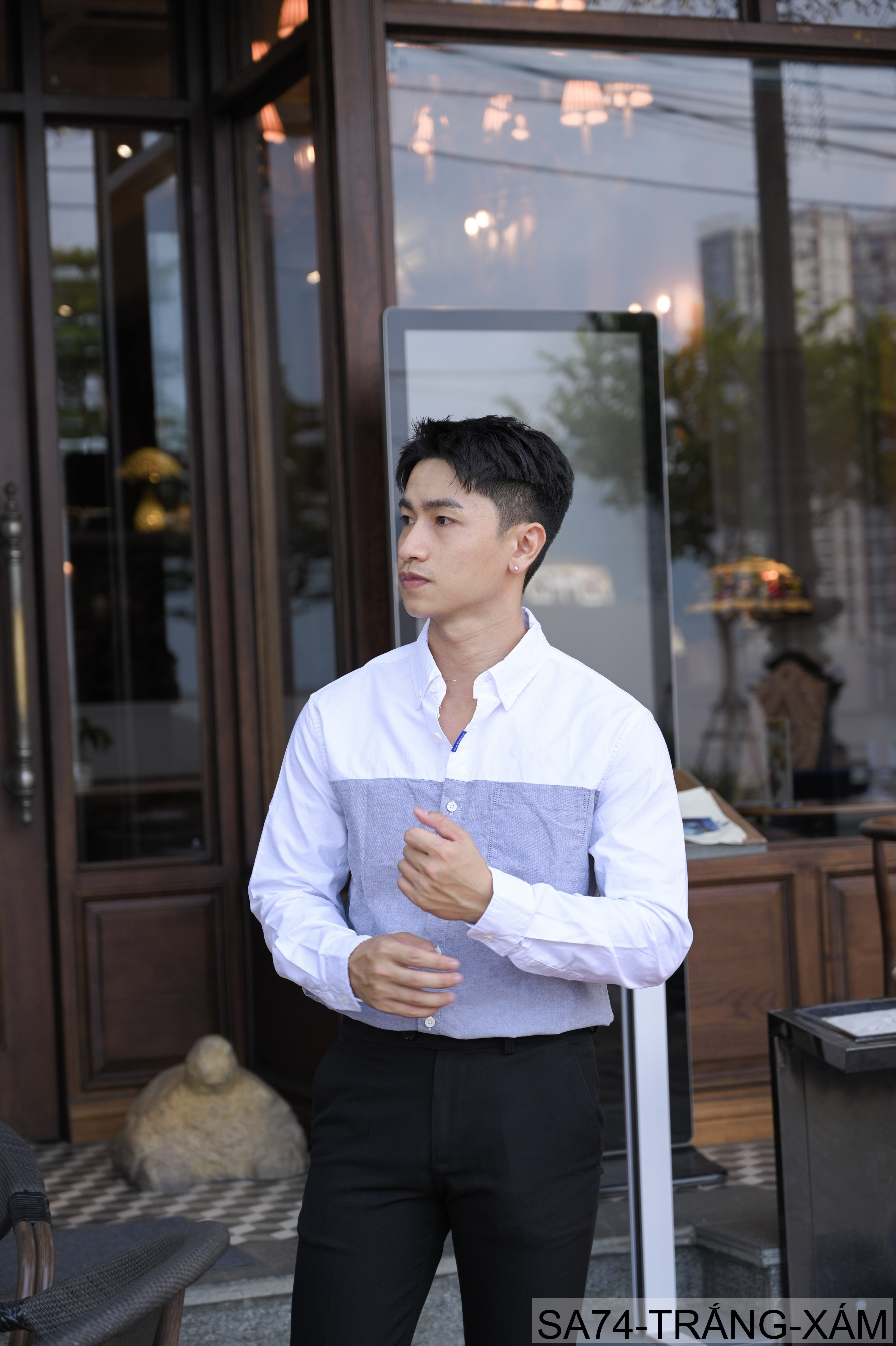 SA74 - Áo sơ mi nam dài tay Oxford kiểu Nhật, form rộng, chất cotton 100%, phối màu trắng xanh lá/xám_thumbnail_8