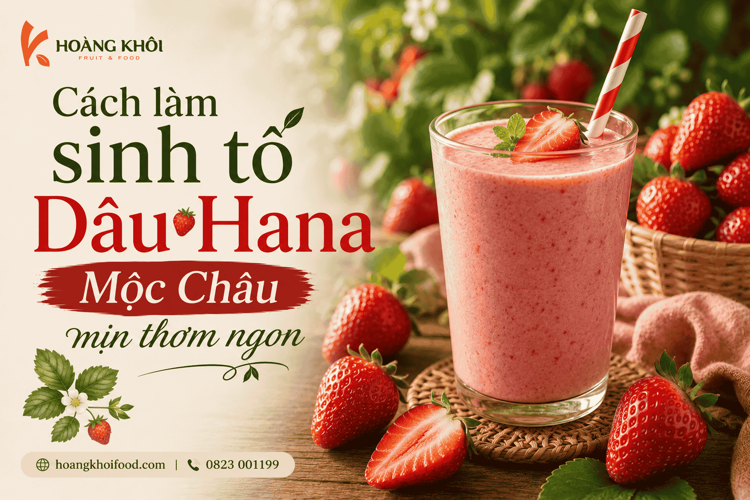 Cách làm sinh tố Dâu Hana Mộc Châu mịn thơm ngon