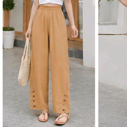Quần dài lenin nút ống rộng mã 382 lưng thun Thiết Kế Thời Trang Free size 45-75kg Phong Cách Hiện Đại Thoải Mái_thumbnail_4