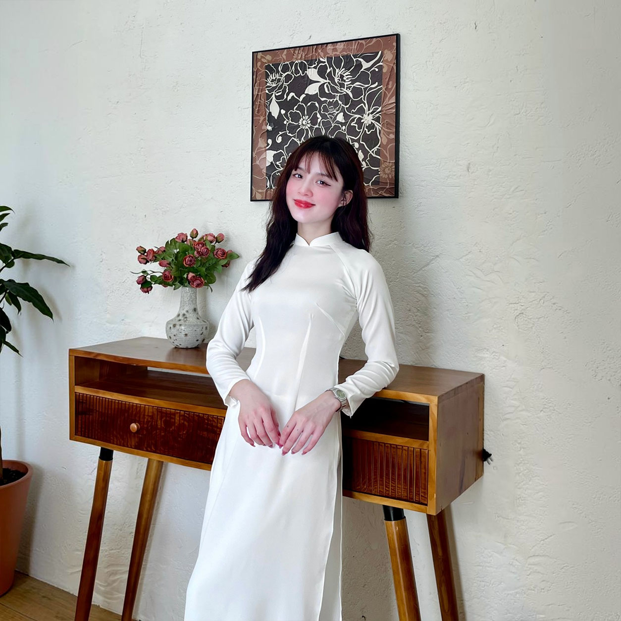 Áo Dài Học Sinh Trắng Tay Dài Cấp 3 Truyền Thống 2 Tà Lụa Thái CT26-87_thumbnail_6