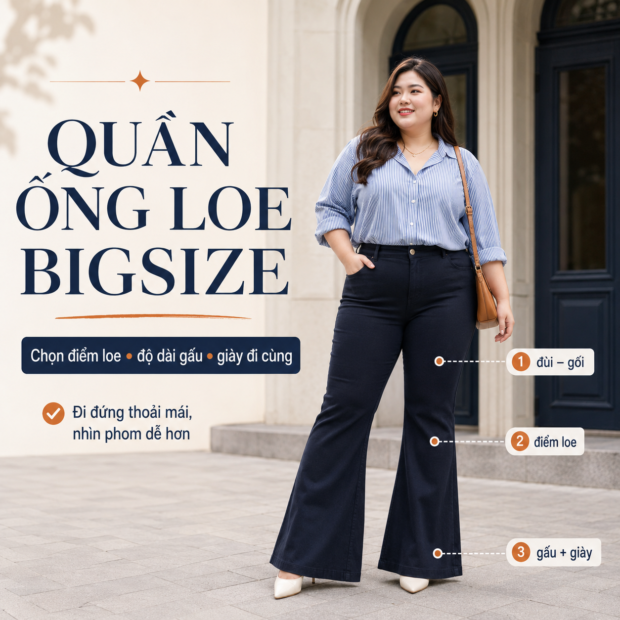 Quần Ống Loe Bigsize: Chọn Điểm Loe, Độ Dài Gấu & Giày