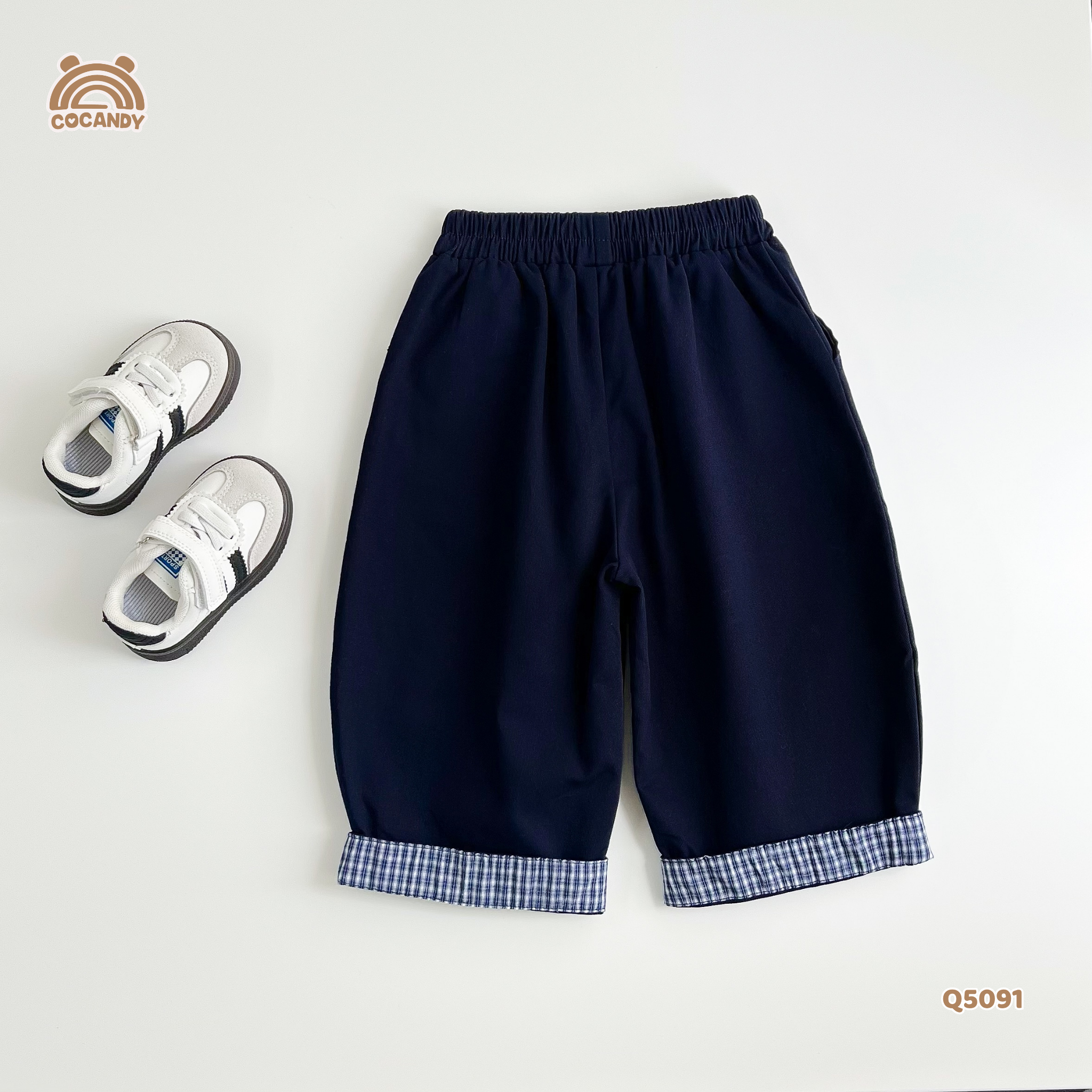 Quần dài kaki XANH phối gấu kẻ_thumbnail_1