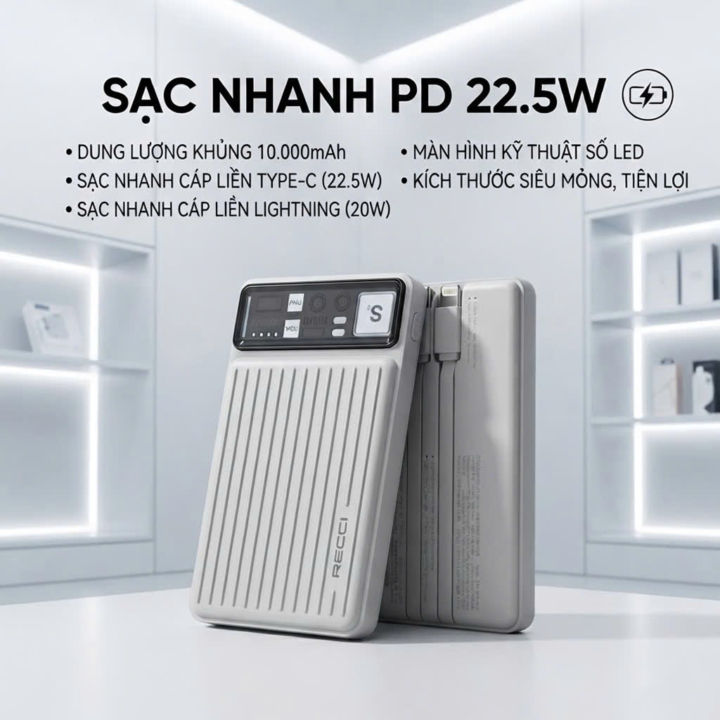Sạc dự phòng Recci - RPB-P40 BLACK & GRAY ( 10.000mAH )_thumbnail_6
