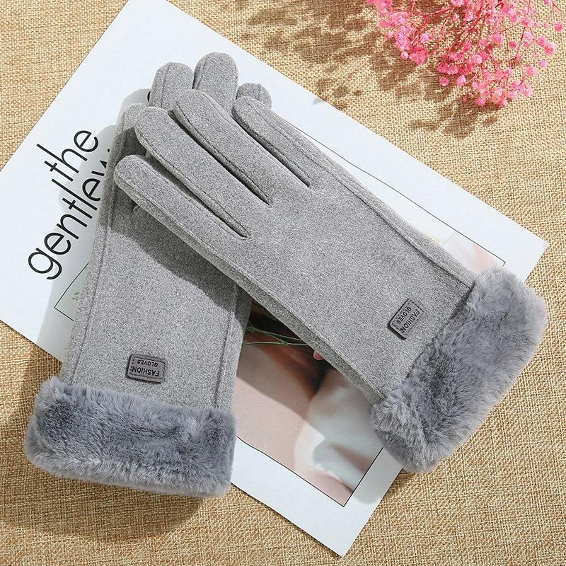 Găng Tay Lót Nỉ Giữ Nhiệt Màn Hình Cảm Ứng Da Lộn - Găng Tay Nữ Mùa Đông Nhiều Màu Sang Trọng Size 24x9cm Chất Liệu Da Lộn Giả Phối Lông_thumbnail_2