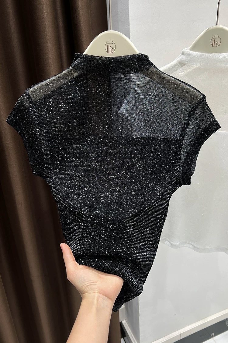 MS BE0804323: ÁO LƯỚI ĐEN PHỐI REN