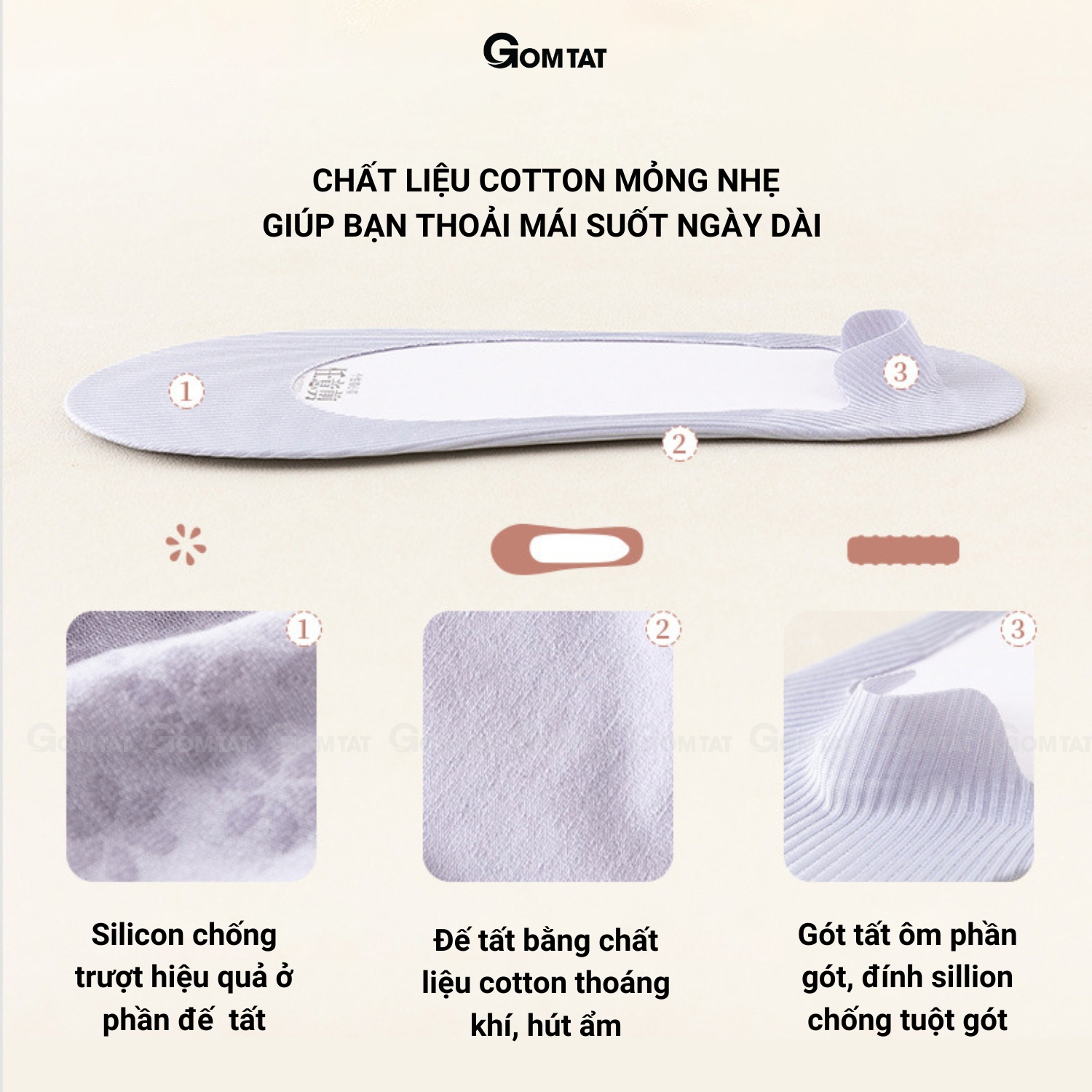 Combo tất đi giày lười nữ GOMTAT, có đệm silicon chống tuột gót, chất liệu cotton êm chân - KOL-1302_thumbnail_5