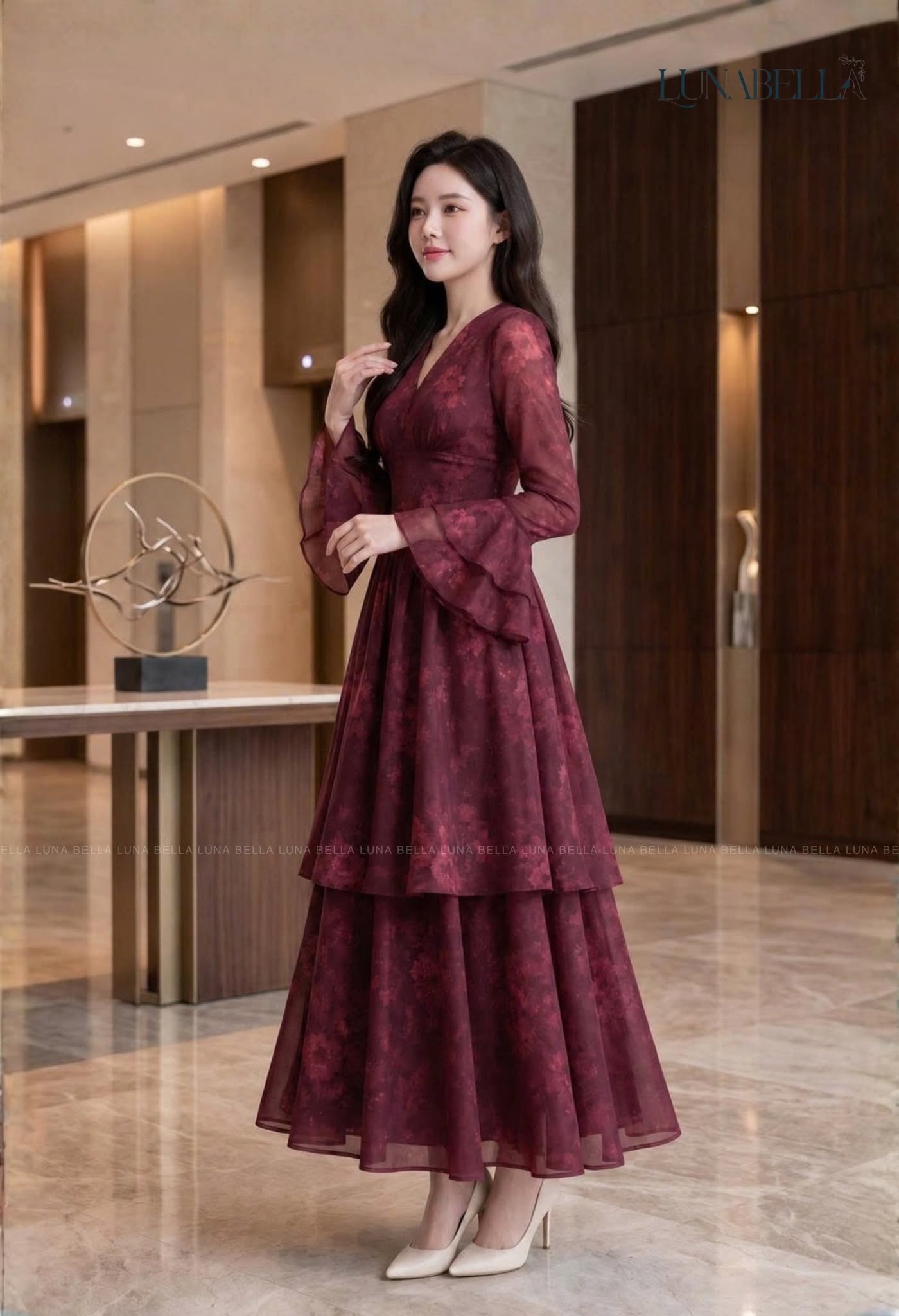 Váy dài tầng tay loe DALIA màu ĐỎ_thumbnail_2
