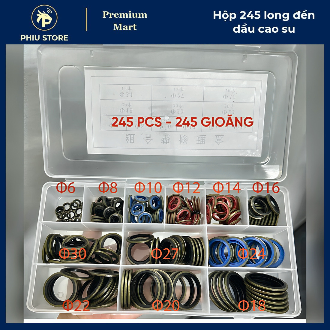 Long Đền Dầu Cao Su - Hộp 245 Vòng Đệm Cao Su Lót Kim Loại, Gioăng Chống Rò Dầu - PHIU STORE_thumbnail_2