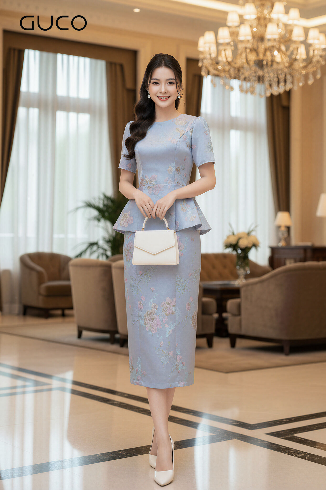 ĐẦM GẤM PEPLUM DỰ TIỆC CỔ TRÒN - XANH 5085_thumbnail_2