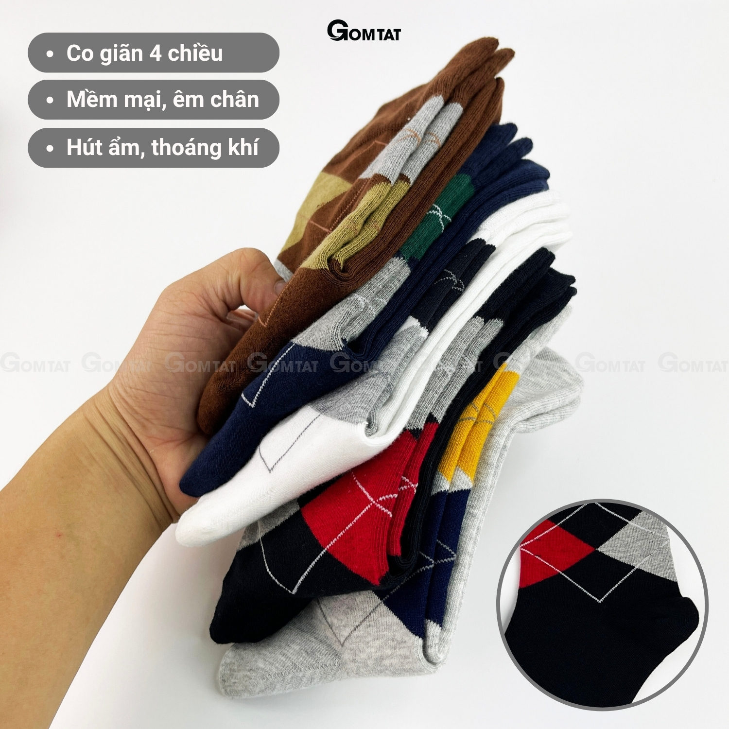 Hộp 5 đôi tất nam cao cổ đi giày tây GOMTAT hoạ tiết quả trám sợi cotton cao cấp LUX-QUATRAM_thumbnail_5