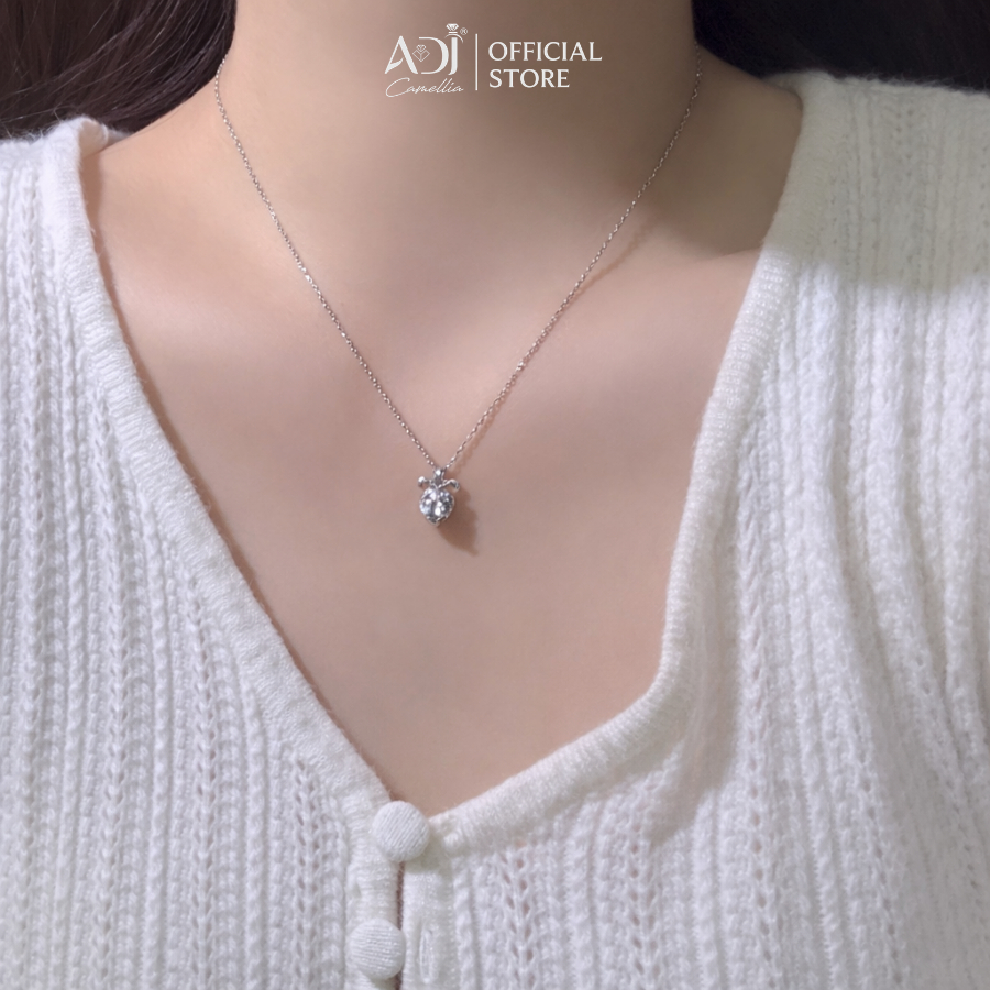 Dây Chuyền Nữ ADJ Bạc Ý 925 Hình Nơ Cách Điệu Nạm Đá CZ Tấm, Vòng Cổ Cao Cấp Đính Đá CZ Sang Trọng - SD54127AD_thumbnail_3