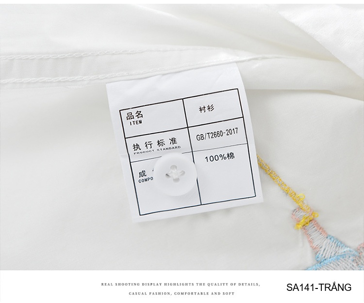 SA141 - Áo sơ mi nam phong cách Nhật Bản tay dài thêu họa tiết đáng yêu chất cotton trắng_thumbnail_6
