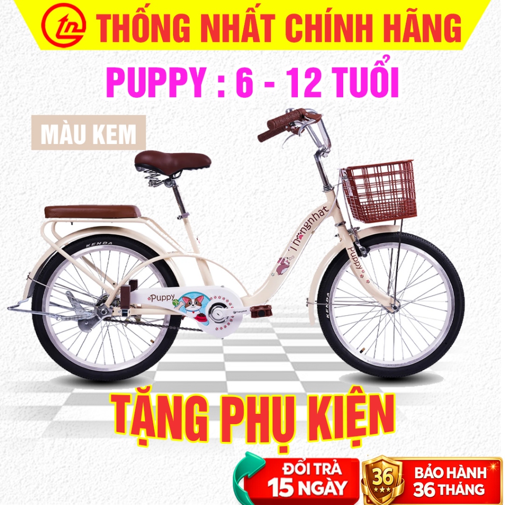 Xe Đạp Thống Nhất Trẻ Em PUPPY 20 Inch Chính Hãng - Tặng Full Phụ Kiện - Xe Đạp Thời Trang Cho Bé