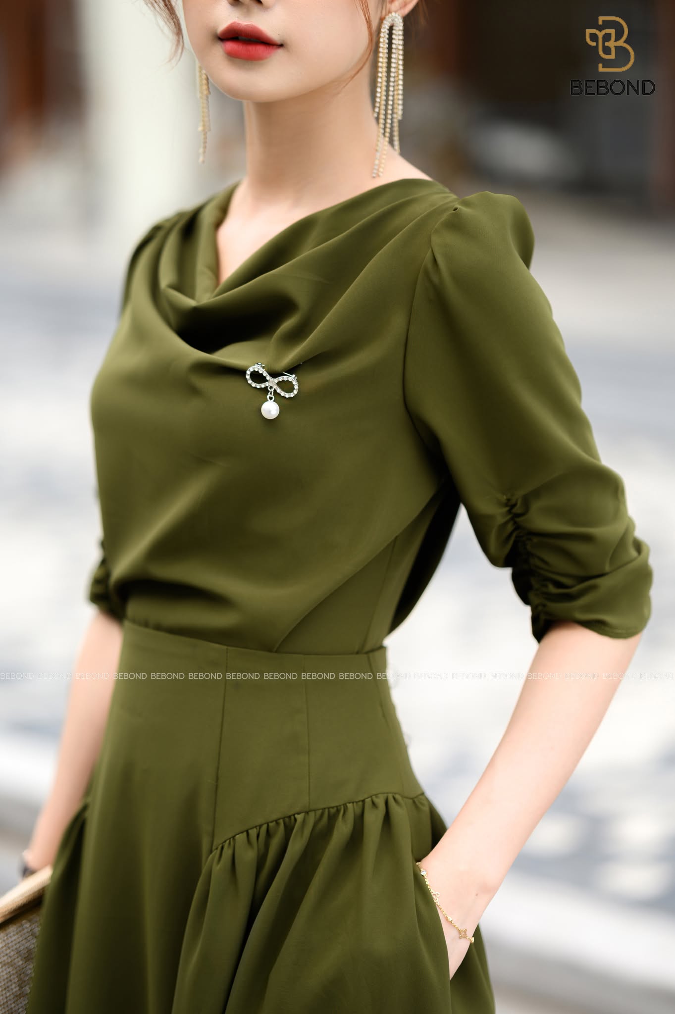 Chân đầm lụa Nhật XANH RÊU- CONAL DRESS_thumbnail_3