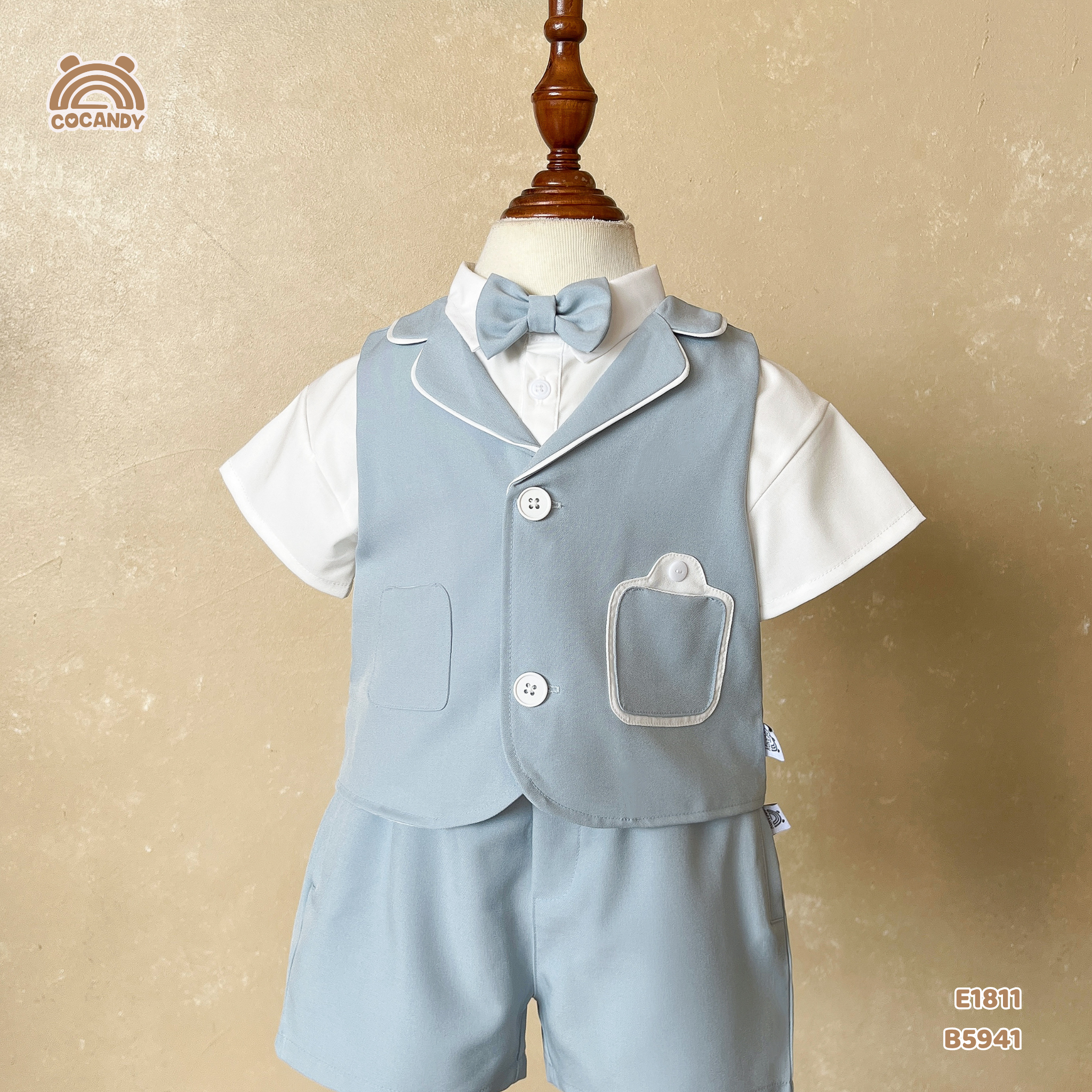 Bộ gile cộc XANH MINT ốp túi kèm NƠ_thumbnail_3