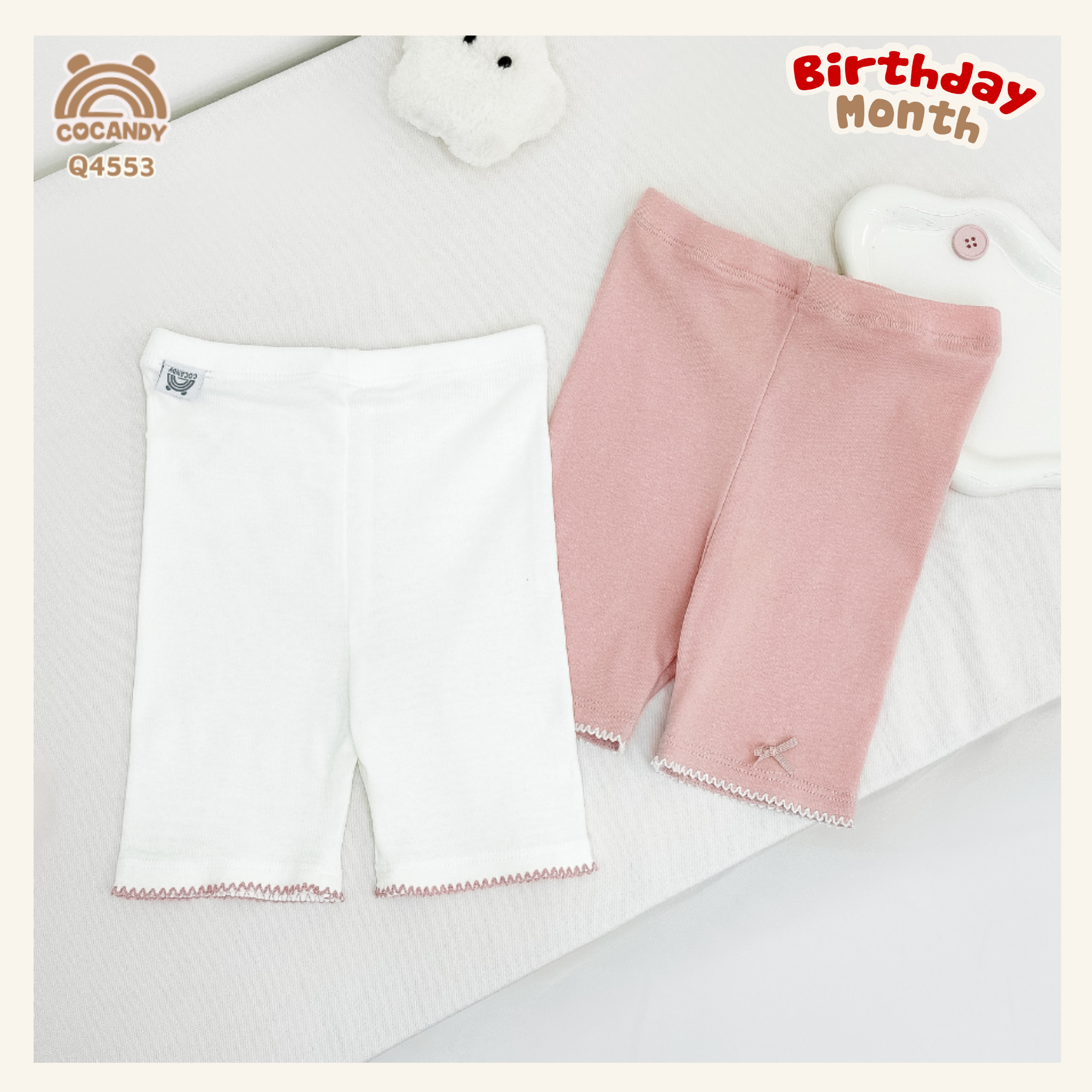Set 2 quần legging cộc TRẮNG HỒNG S3 phối sóng nơ