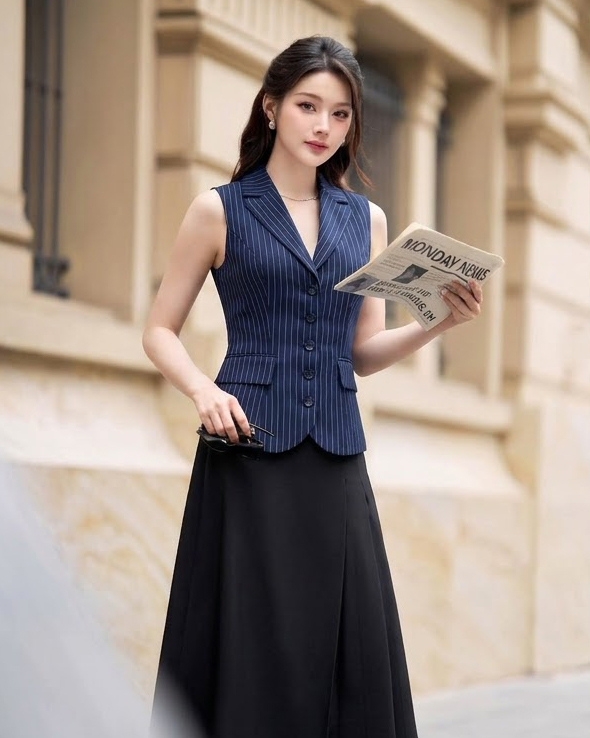 Áo vest gile kẻ 26121 tím than