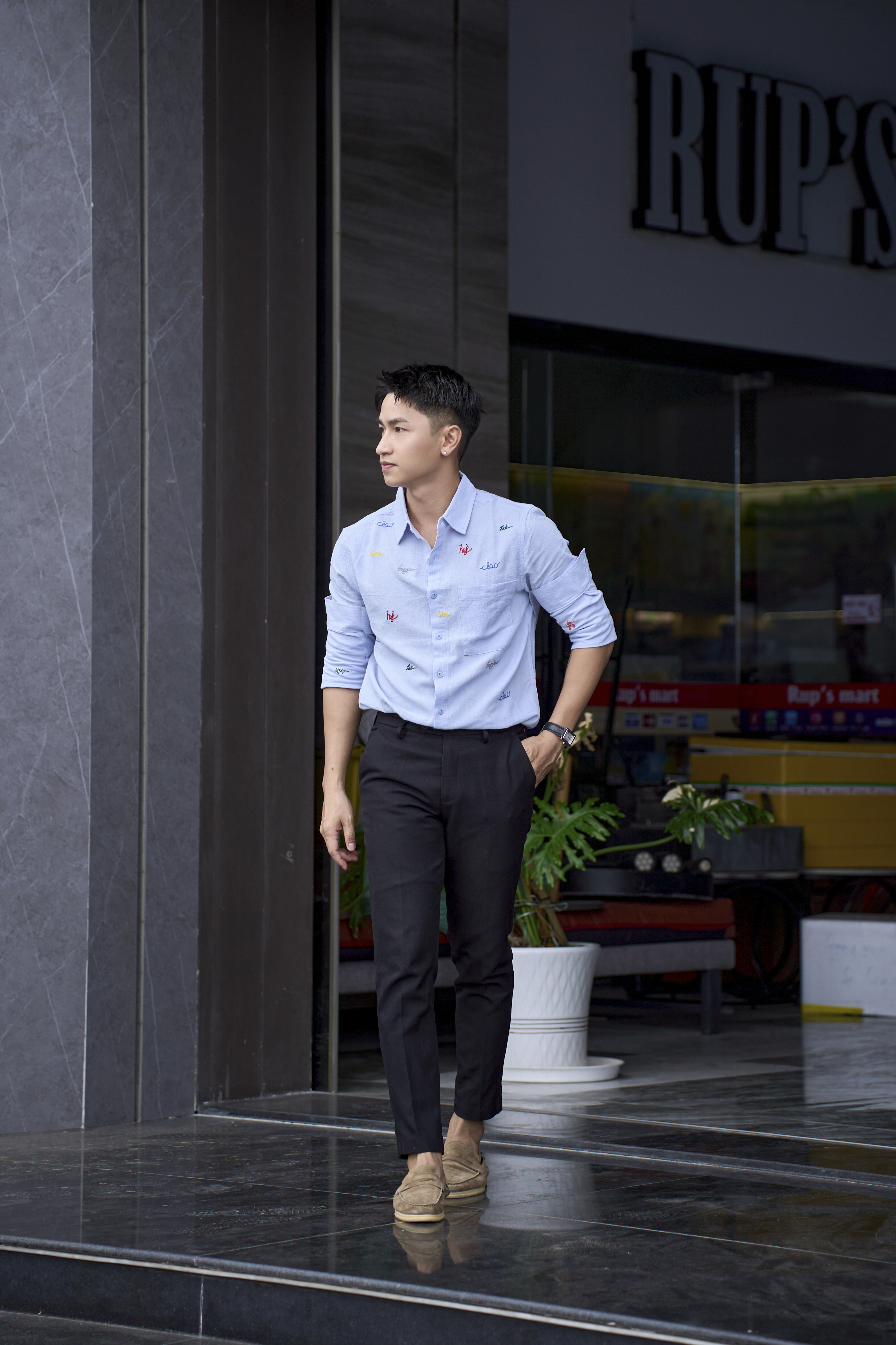SA127 - Áo sơ mi nam dài tay cotton 100% phong cách Nhật Bản, form rộng, thêu chữ nghệ thuật, màu Trắng/Xanh Dương_thumbnail_10