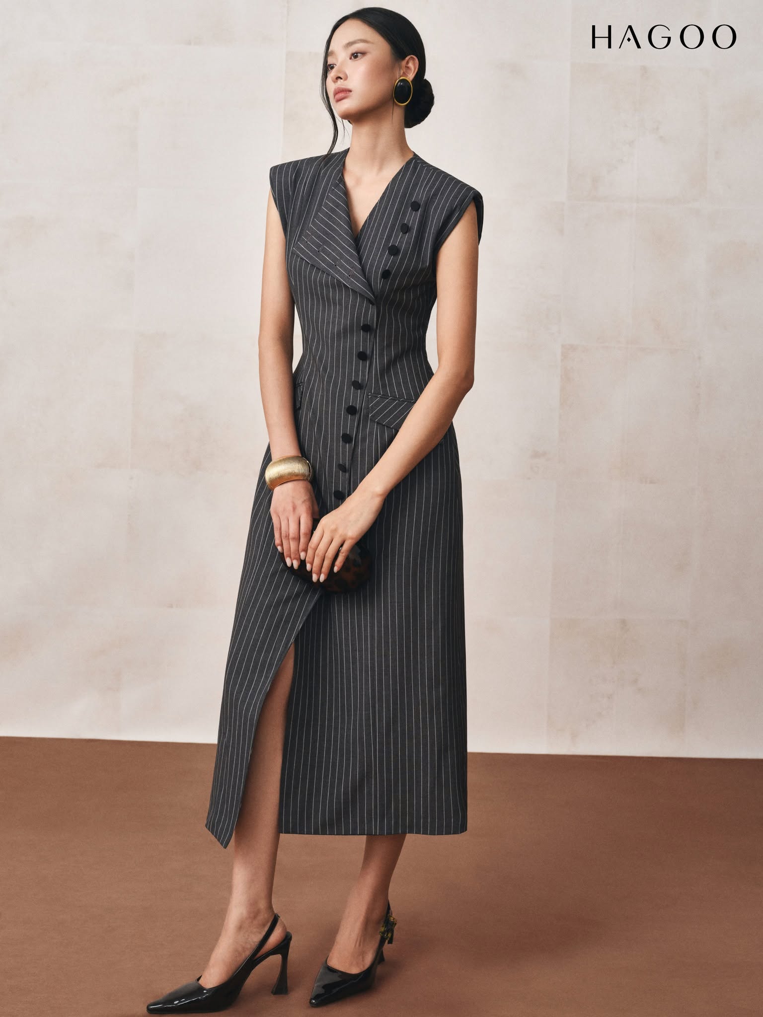 HAGOO Off-the-shoulder Asymmetrical Neckline Dress
