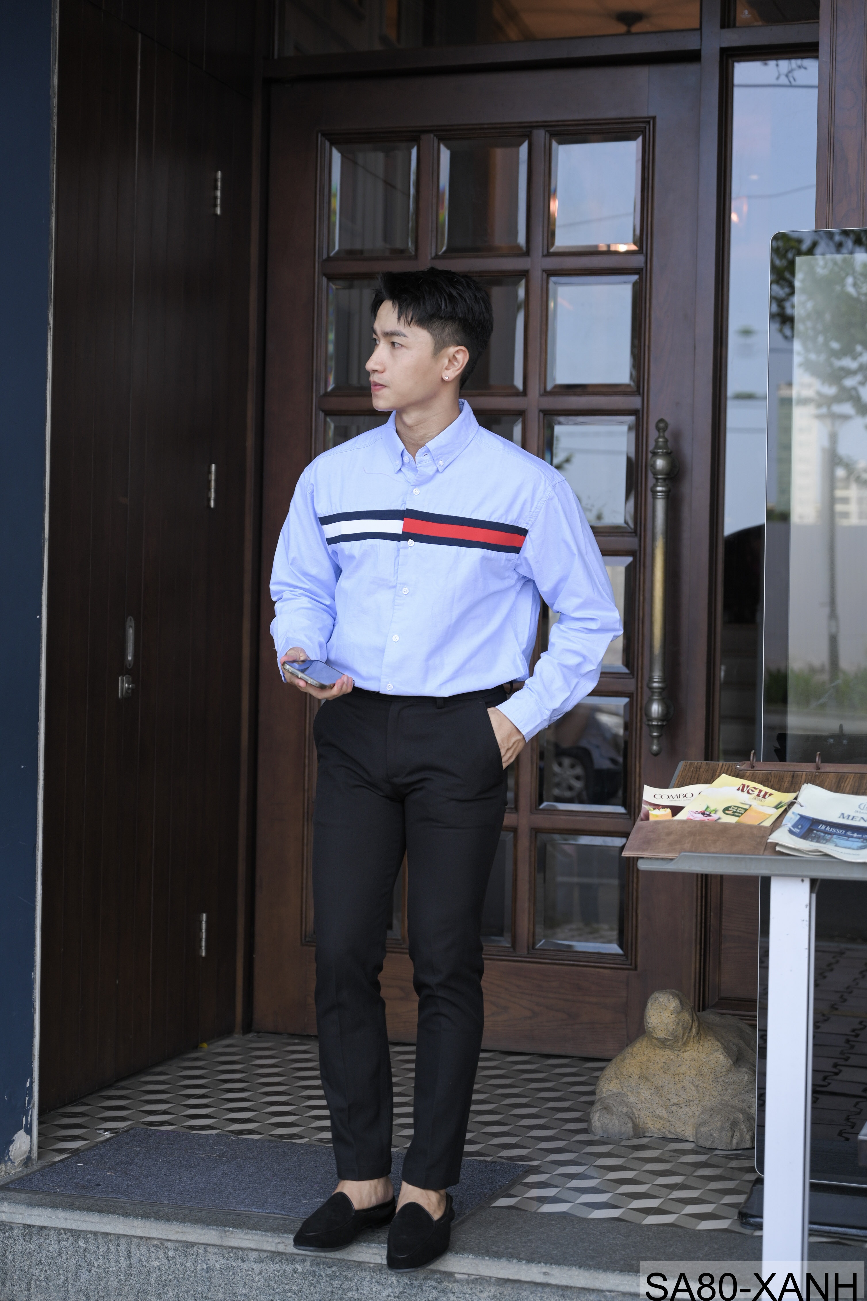 SA80 - Áo sơ mi nam tay dài phong cách Nhật Bản, chất cotton mềm mại, cổ bẻ, thiết kế sọc ngang thời trang_thumbnail_14