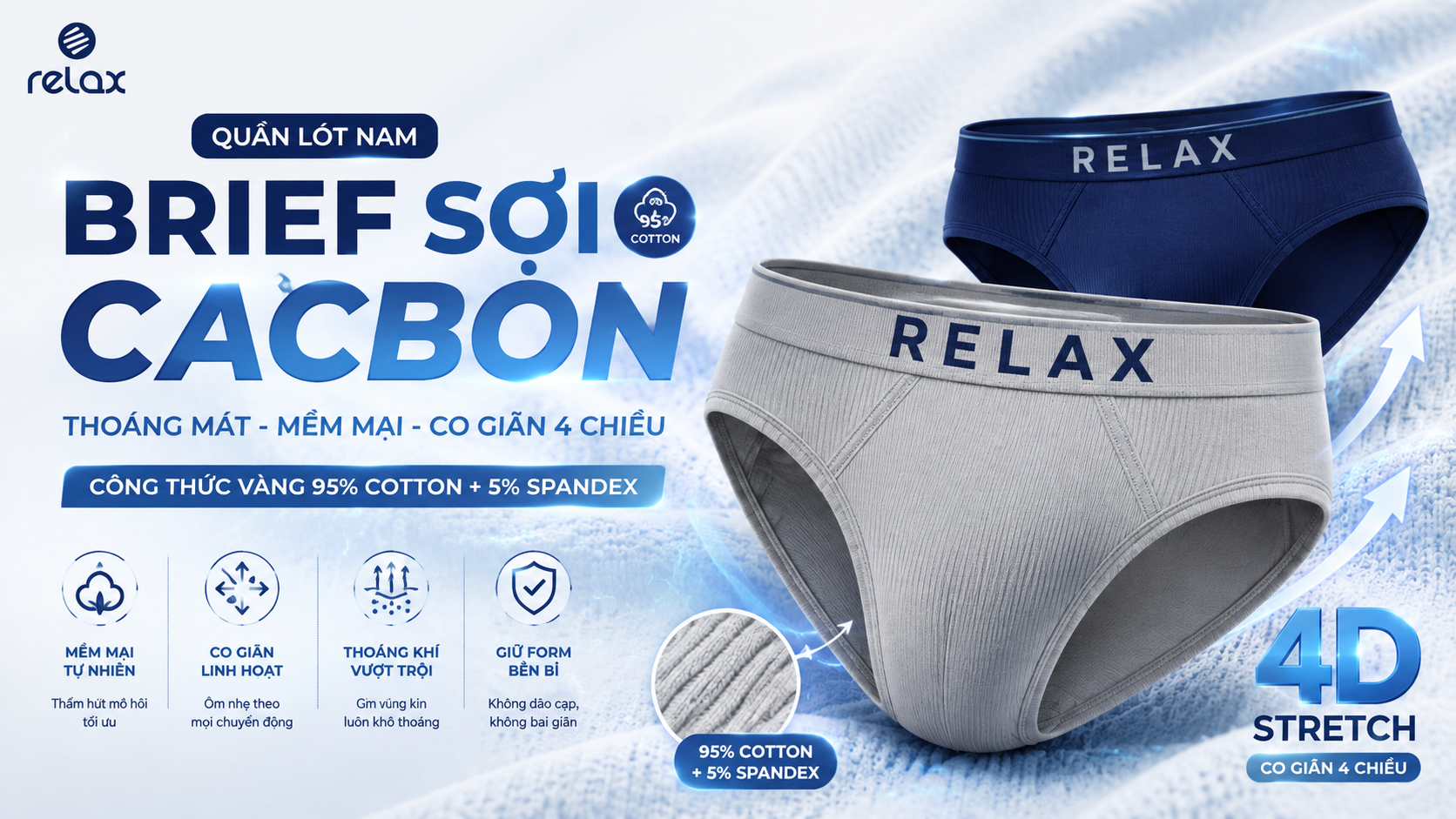 Tỷ Lệ Pha Cotton - Spandex (95/5) Lý Tưởng Cho Đồ Lót Nam Mặc Hàng Ngày