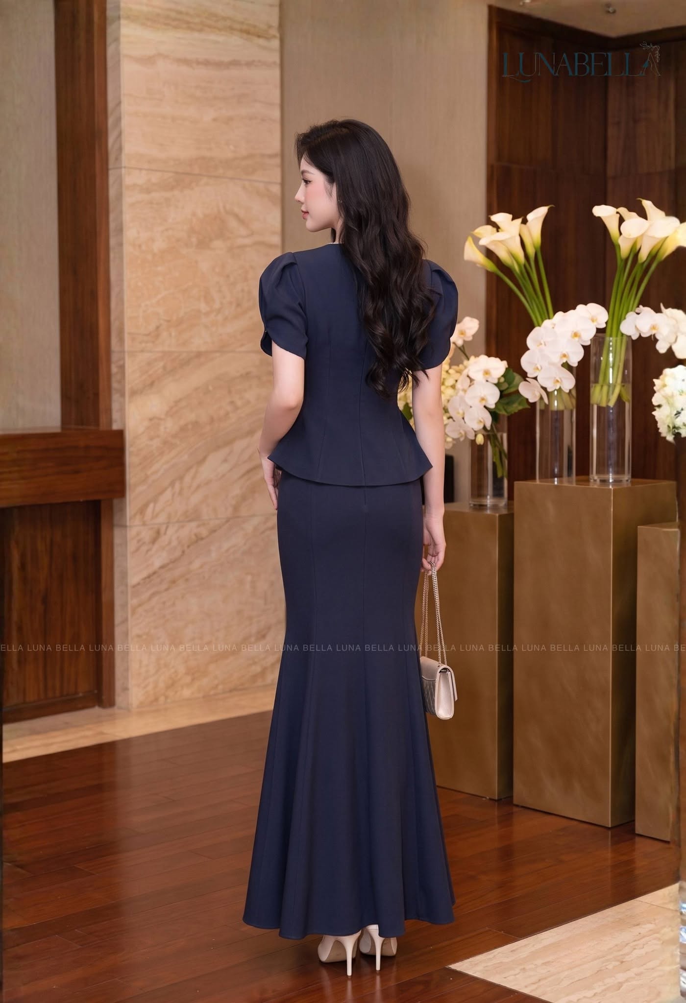Áo peplum nơ viền đá ASHLEY màu XANH NAVY_thumbnail_2