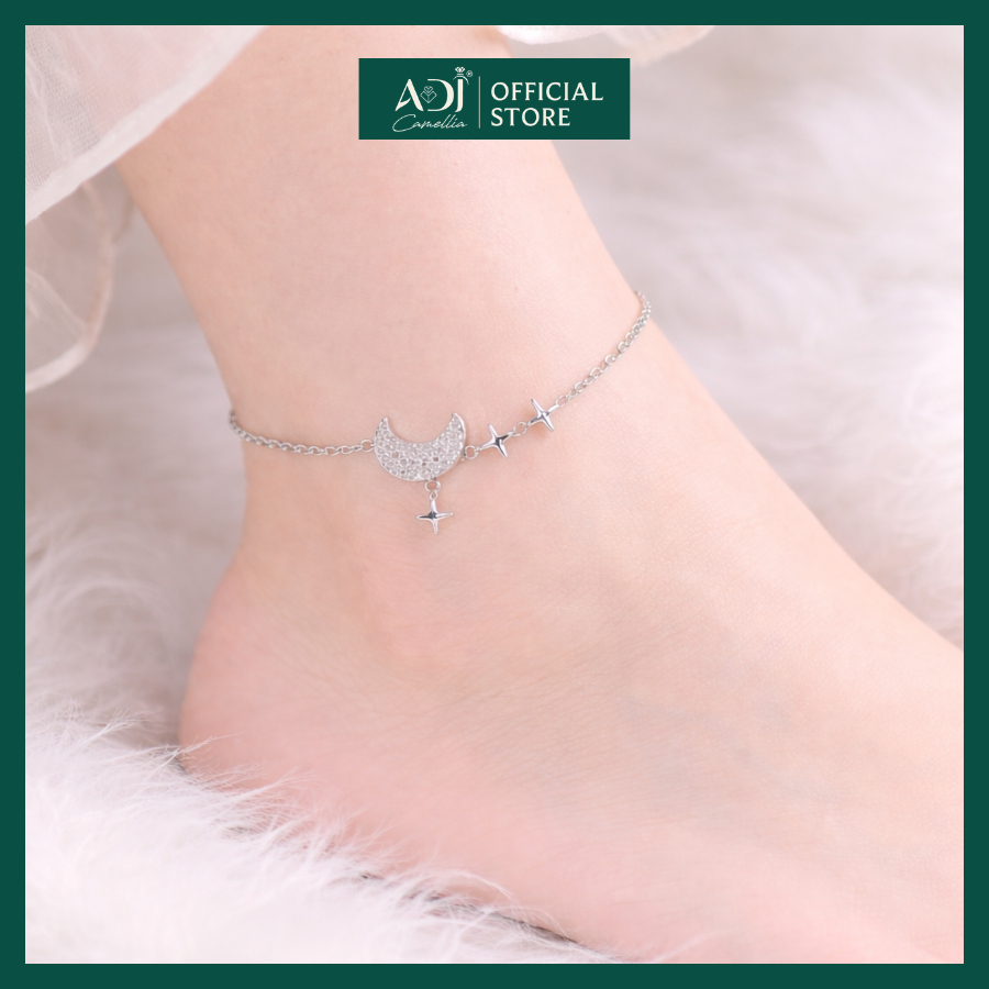 Lắc Chân Bạc Nữ 925 ADJ Đính Đá CZ Moon & Star – Vòng Chân Bạc S925 Cao Cấp, Trang Sức Nữ Quà Tặng SL16205AD