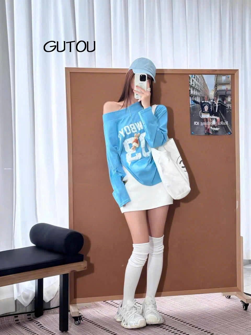 [ GUTOU ] Áo Trễ Vai Tay Dài In COWBOYS 03 Phong Cách Sporty