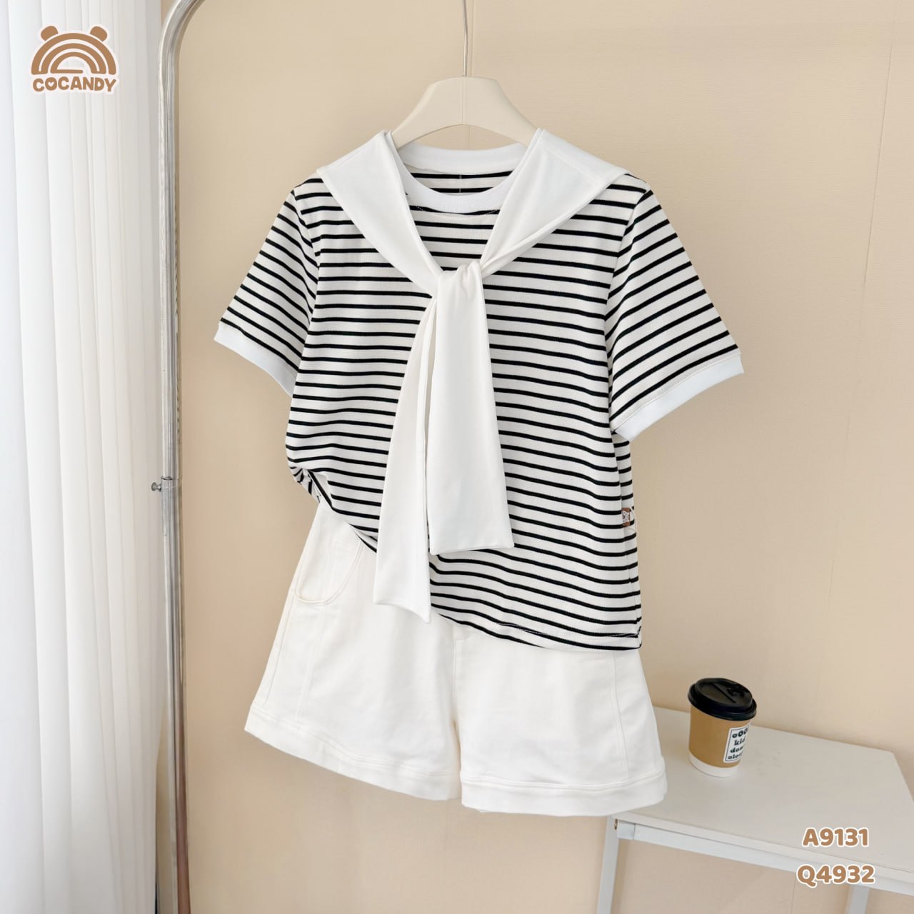 Áo cộc polo kẻ ĐEN TRẮNG thủy thủ NỮ