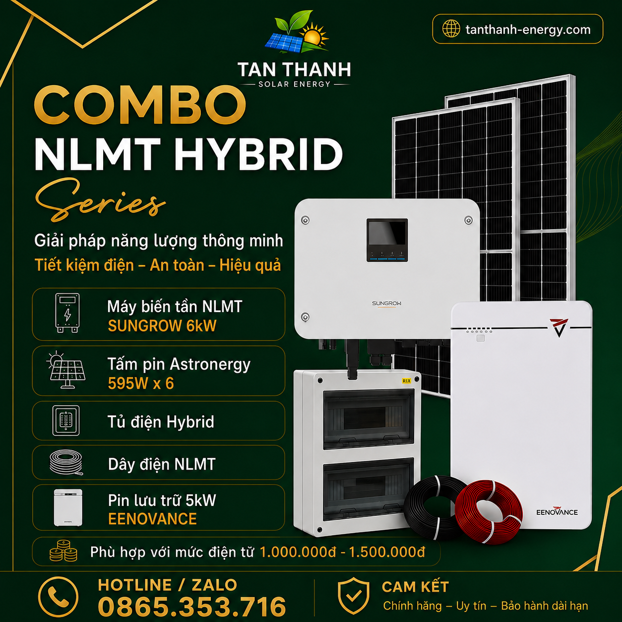 COMBO SUNGROW 6kW PHÙ HỢP CHO TIỀN ĐIỆN TỪ 1.000.000Đ - 1.500.000Đ/THÁNG