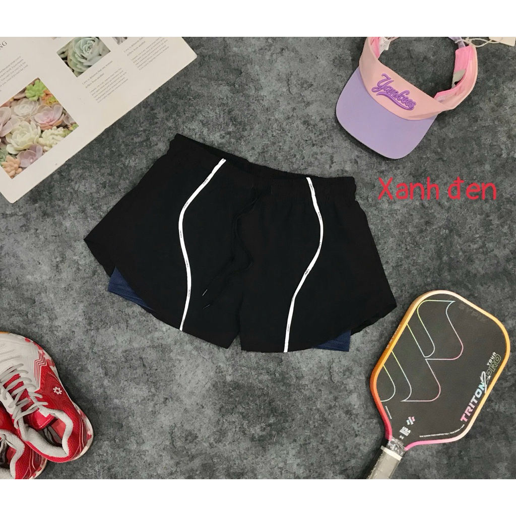 Quần Đùi Thể Thao Tập Gym Chạy Bộ Nữ Yumiisportswear Boxer 2Lớp Chạy Sọc Dáng Rộng Kèm Quần Bảo Hộ Chống Lộ Lưng Cao
