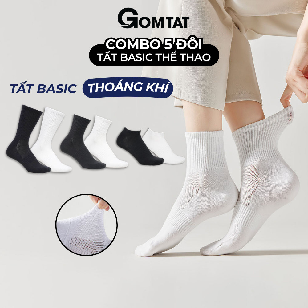Combo tất cổ trung nam nữ GOMTAT chất liệu cotton cao cấp, thiết kế mặt lưới thoáng khí - STA-KLB