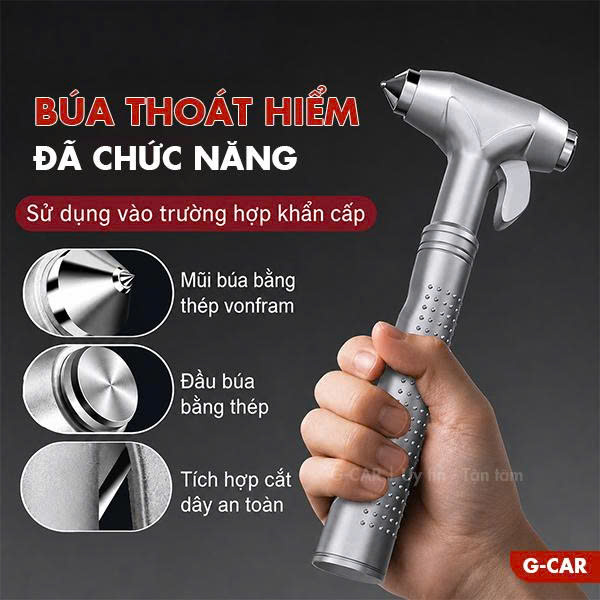 Búa Phá Kính Ô Tô Hợp Kim Vonfram – Búa Thoát Hiểm & Cắt Dây Đai_thumbnail_1