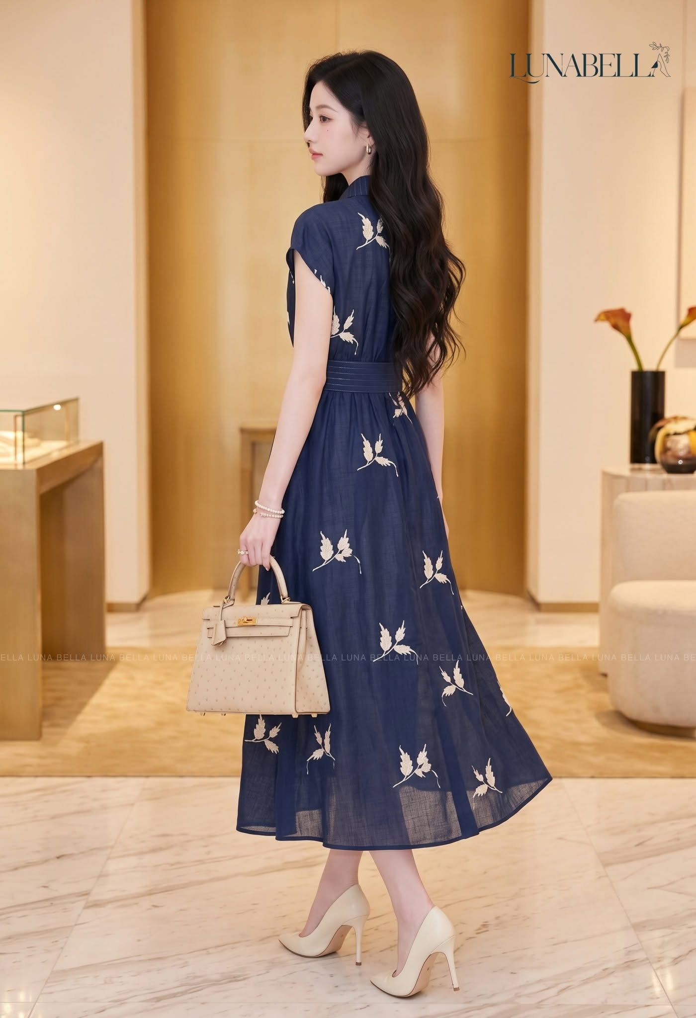 Váy sơ mi dài CAROL hoạ tiết thêu màu XANH_thumbnail_2