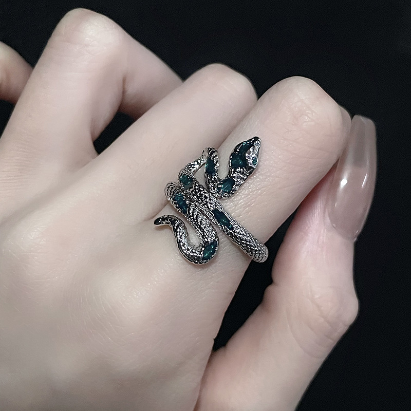 Vòng tay hình rắn độc đáo, sang trọng tinh tế, phong cách unisex, nhẫn unisex, thiết kế tối giản màu tối, màu sắc: nhẫn rắn xanh lá cây