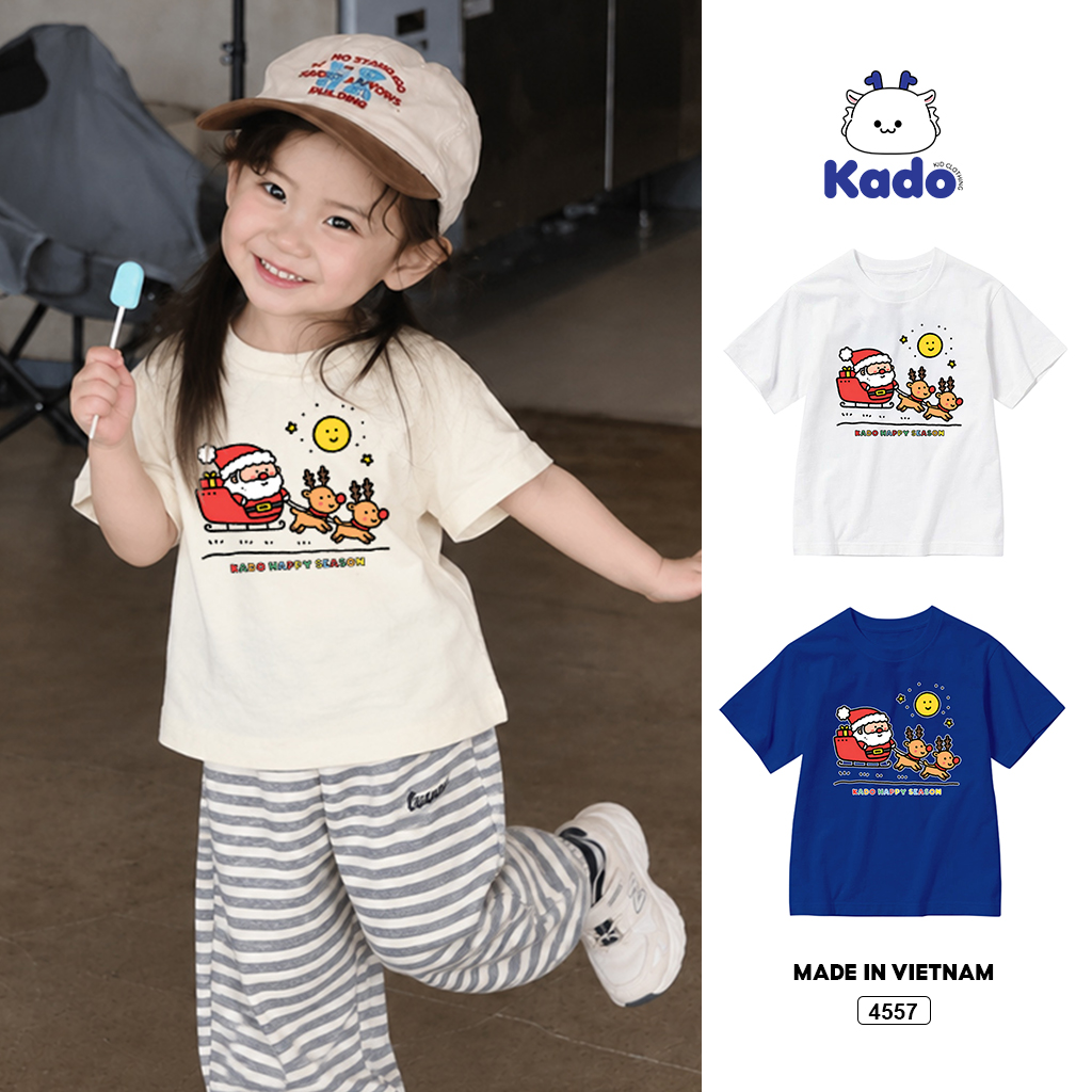 Áo thun bé gái form rộng gấu xinh giáng sinh Kado 4557