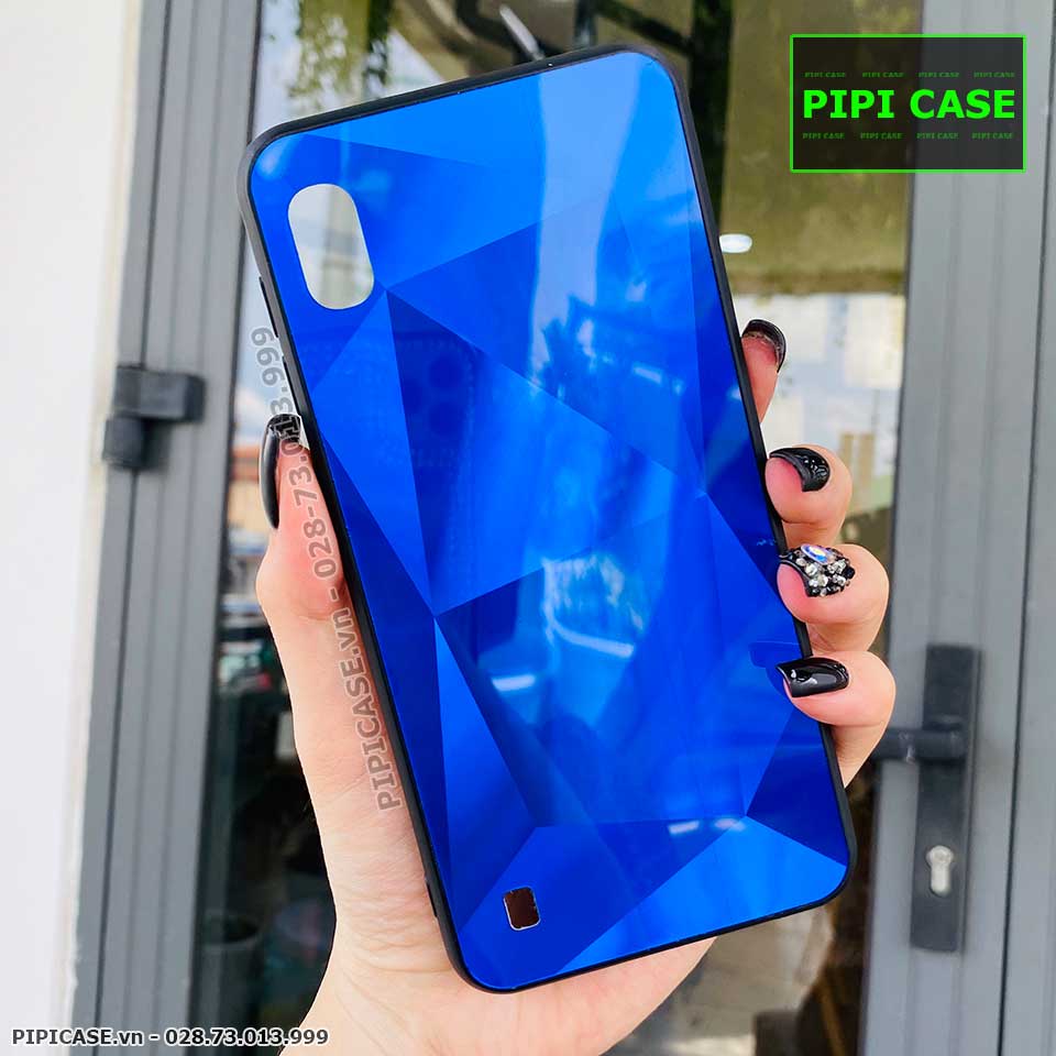 Ốp Lưng Samsung A10 - Kim Cương 6D - Xanh