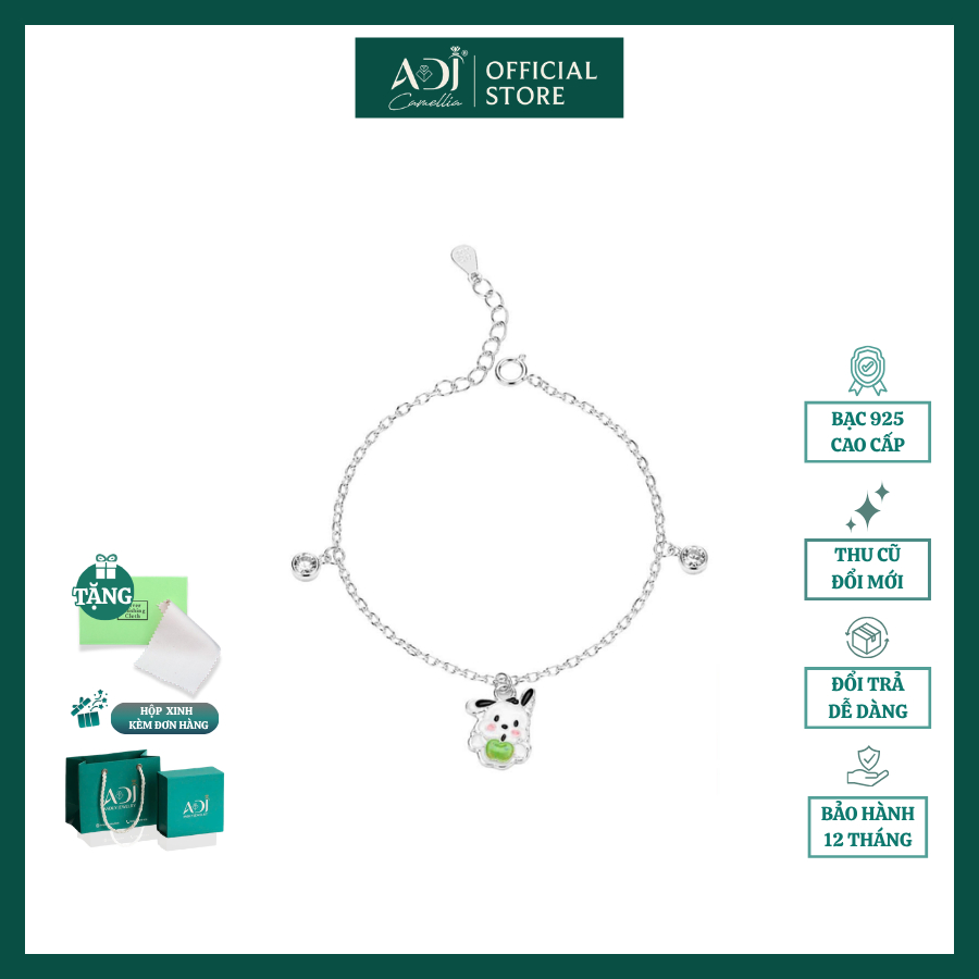 Vòng Tay Bạc 925 Cho Bé ADJ, Lắc Tay Charm Gấu Cao Cấp, Chỉnh Size, Quà Tặng Em Bé, Bạc Ý Chính Hãng