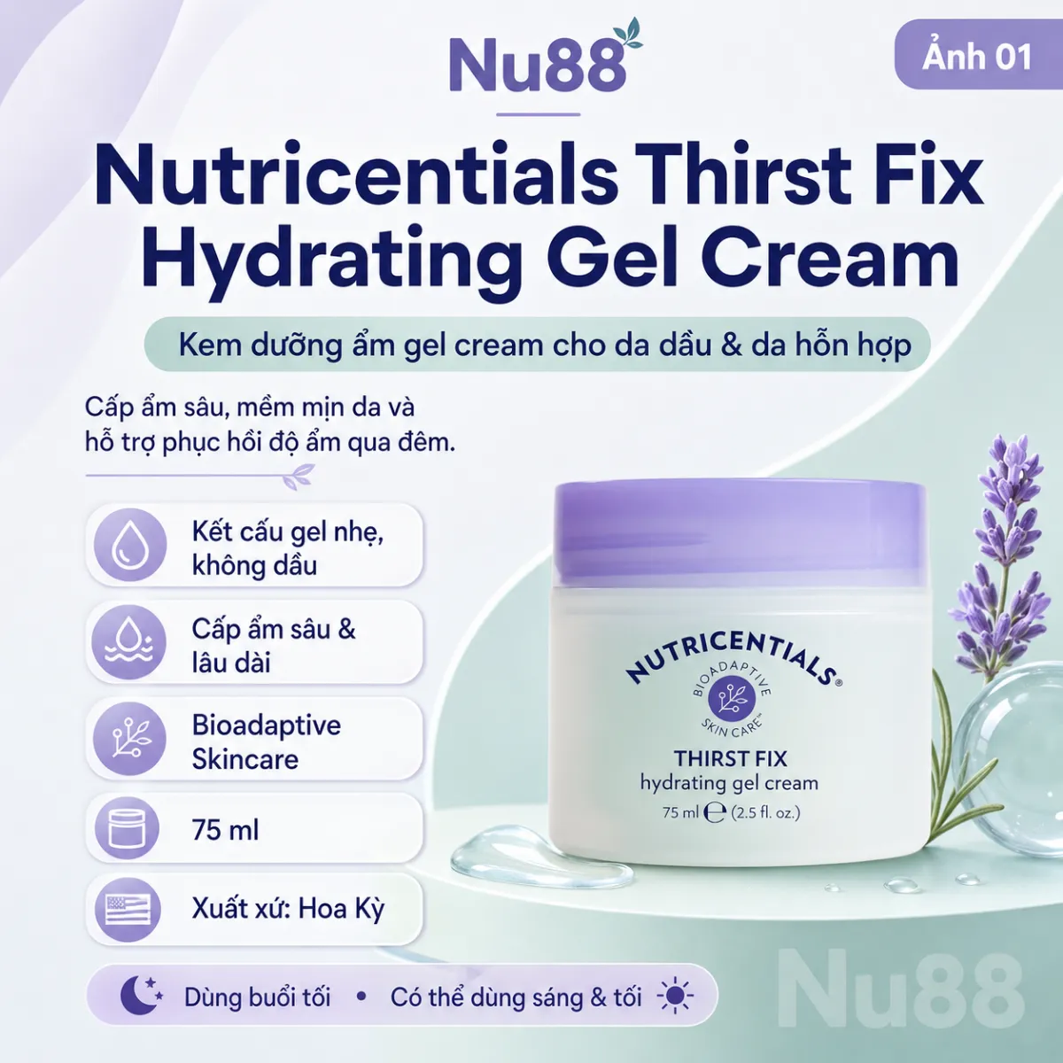 Kem Dưỡng Ẩm Ban Đêm Da Dầu/ Da Hỗn Hợp Nutricentials Thirst Fix Hydrating Gel Cream_thumbnail_2