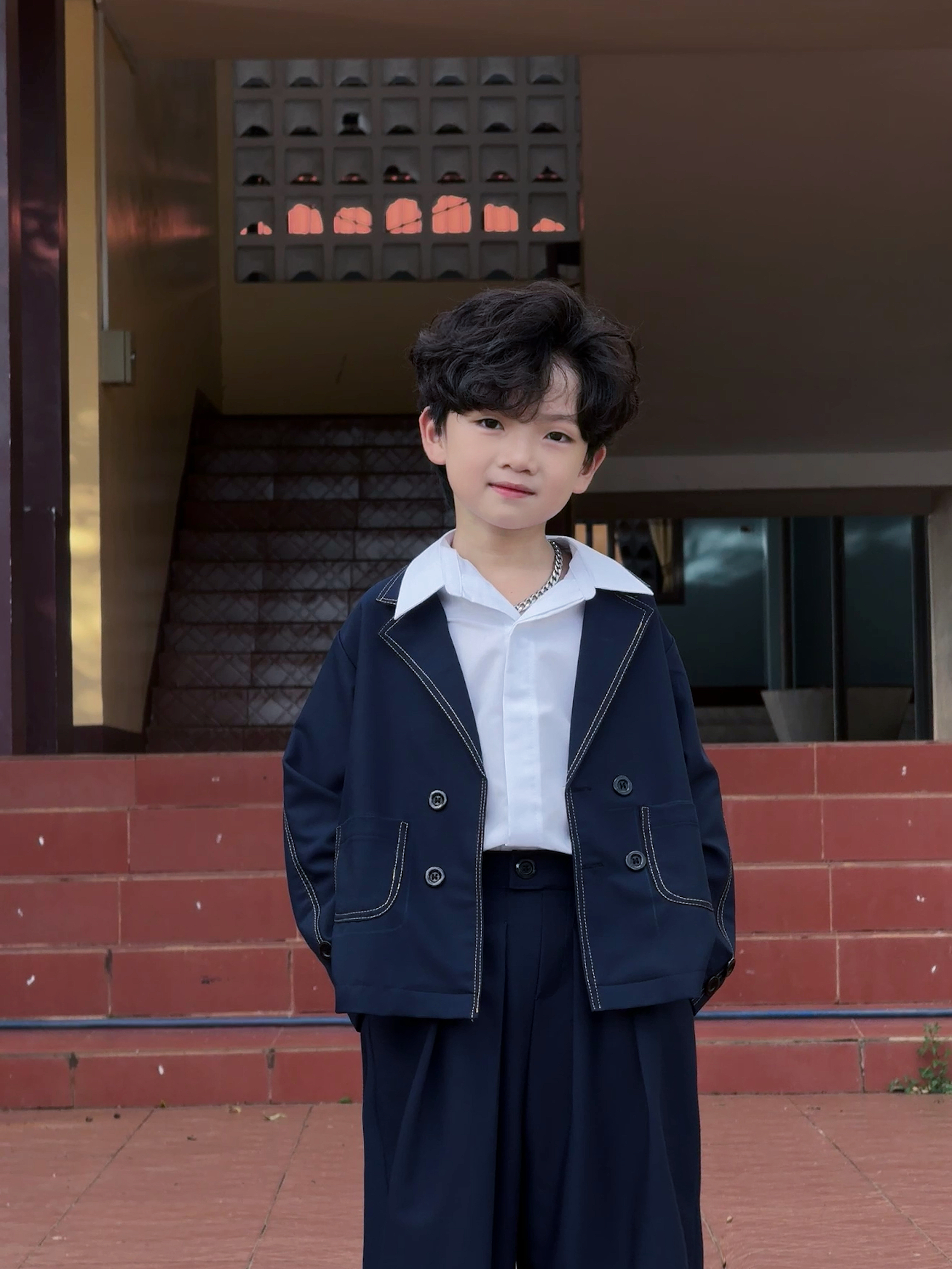 Set Vest Xanh Đen Dáng Rộng Dành Cho Bé Trai Thời Trang Đi Học, Đi TIệc._thumbnail_2