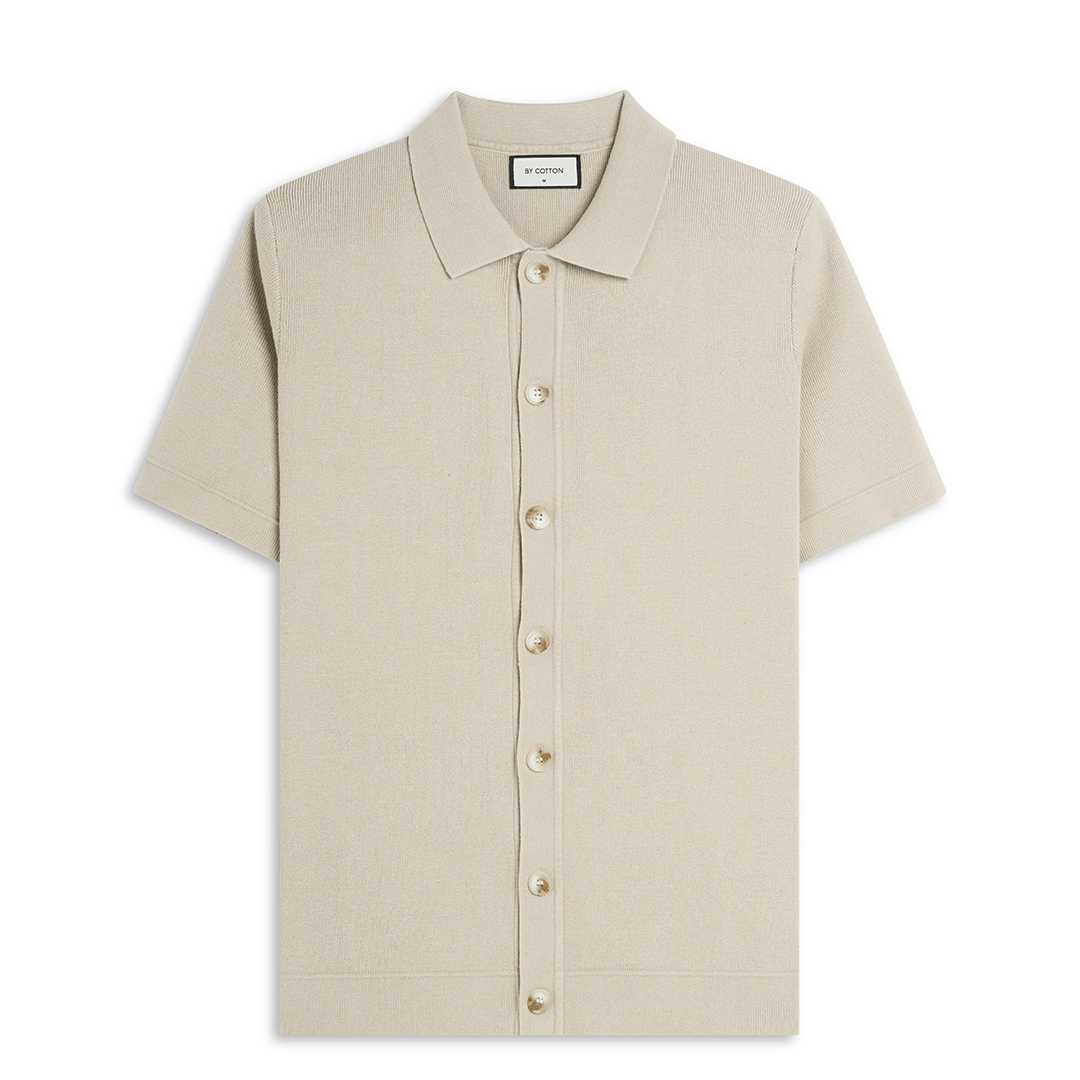 Áo Polo Dệt Kim Rib Knit Có Hàng Nút