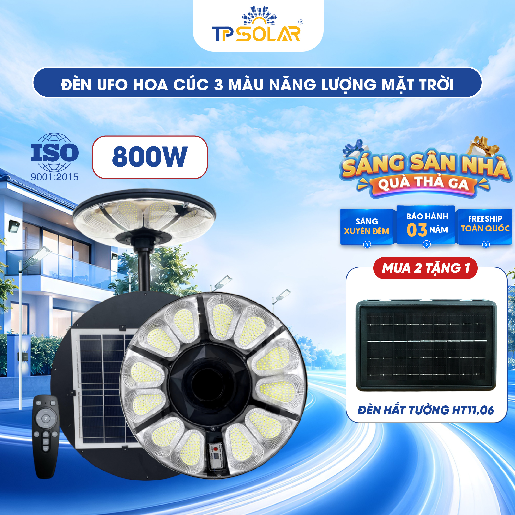 Đèn UFO hoa cúc 3 màu ánh sáng năng lượng mặt trời TP SOLAR UF11