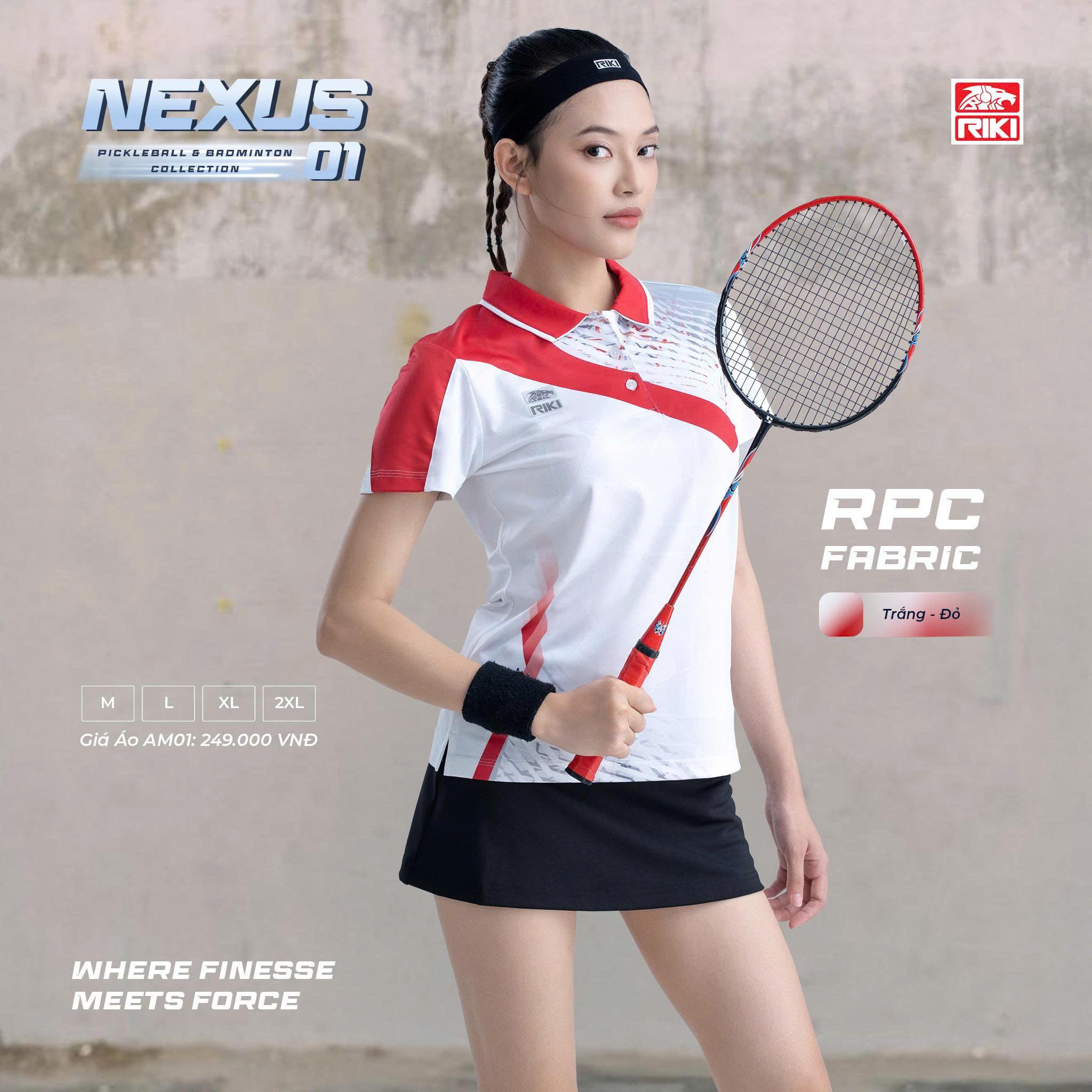 Áo Cầu Lông Pickleball Riki Nexus 01 Trắng Đỏ Thun Mè RPC Thoáng Khí Thể Thao Đương Đại_thumbnail_1