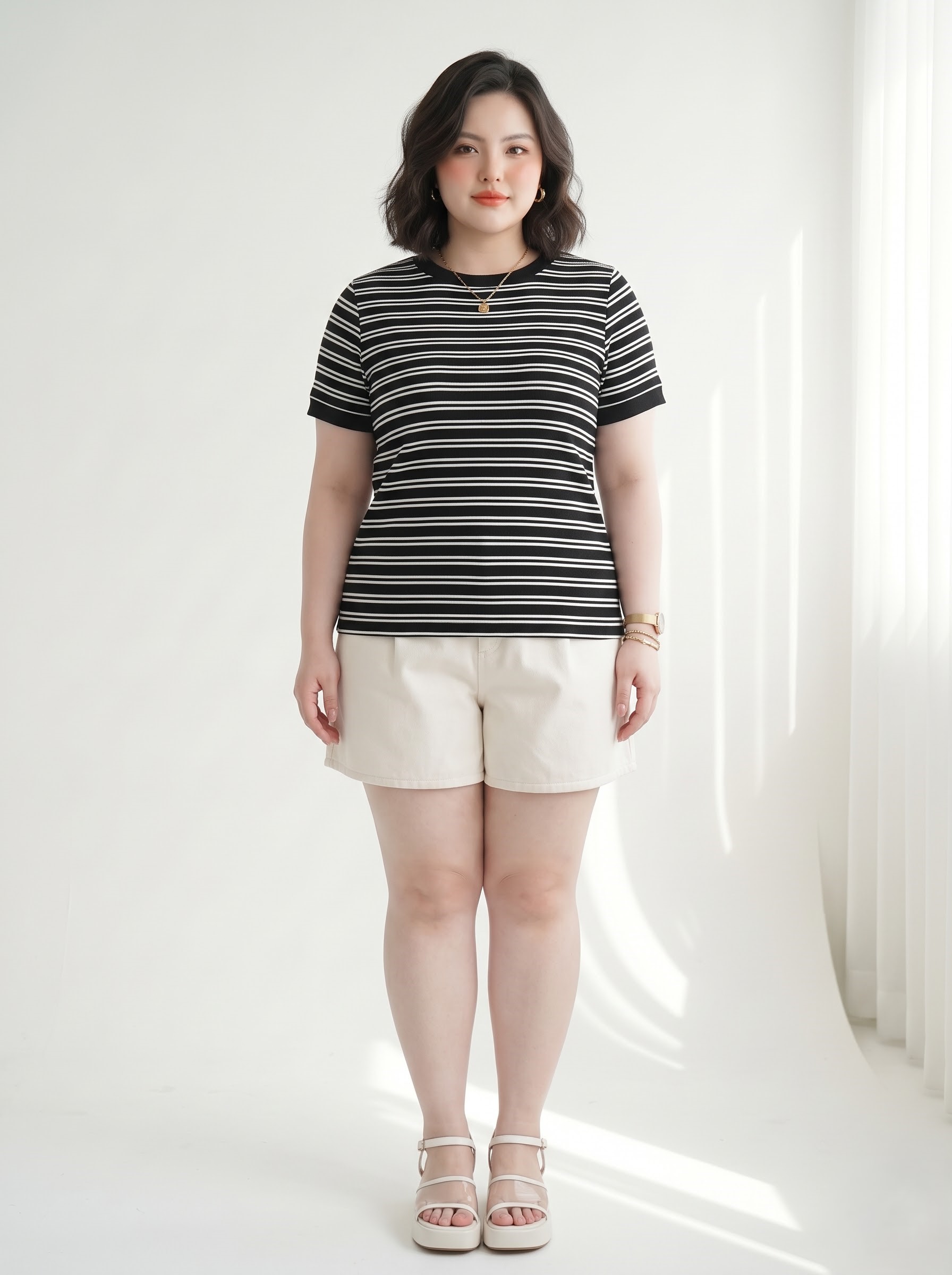 BIGSIZE NỮ - Áo thun sọc form basic V-AK096