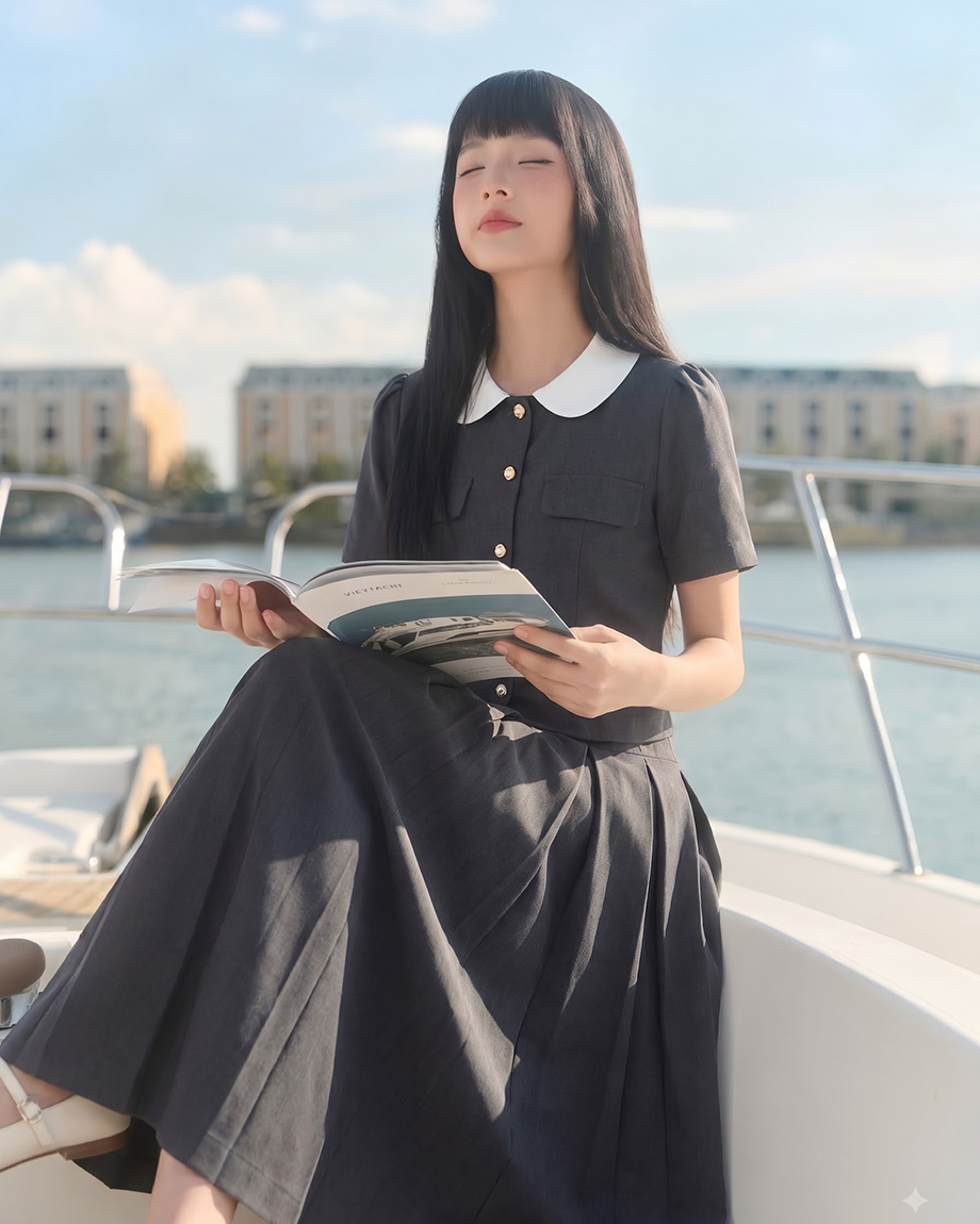 Bộ váy xếp ly cổ sen 26512