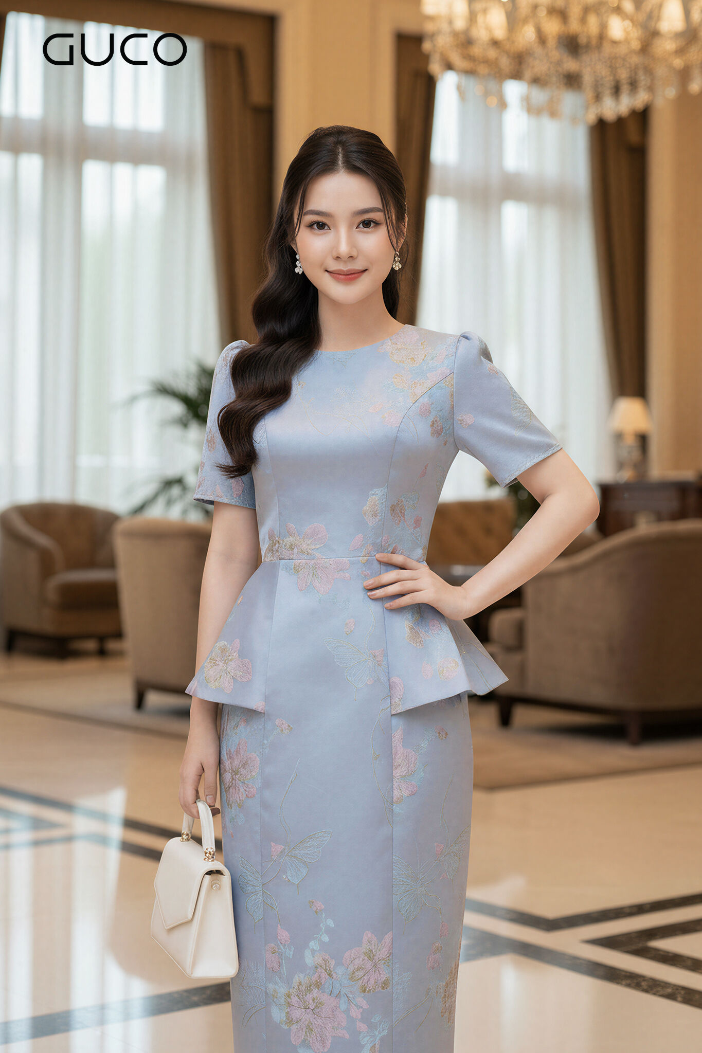 ĐẦM GẤM PEPLUM DỰ TIỆC CỔ TRÒN - XANH 5085_thumbnail_1