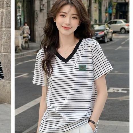 Áo Thun Cổ Tim Sọc ngang Free Size 45-75kg Co Giãn 4 Chiều Tôn Dáng Mềm Mịn Thoáng Mát Dễ Phối Phong Cách Borip Quảng Châu Chất Liệu Cao Cấp_thumbnail_2
