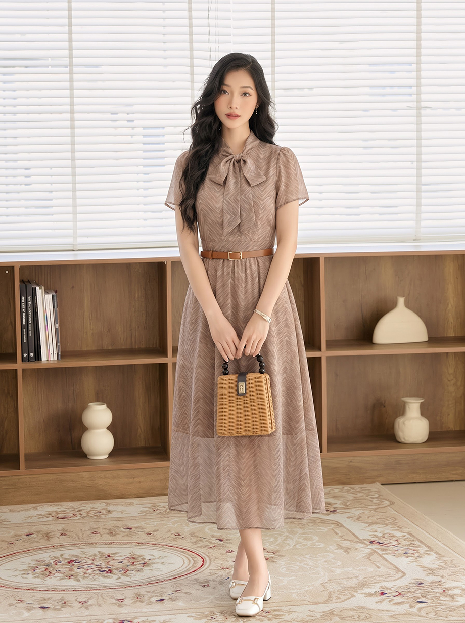 Đầm chiffon xòe họa tiết ziczac 26206